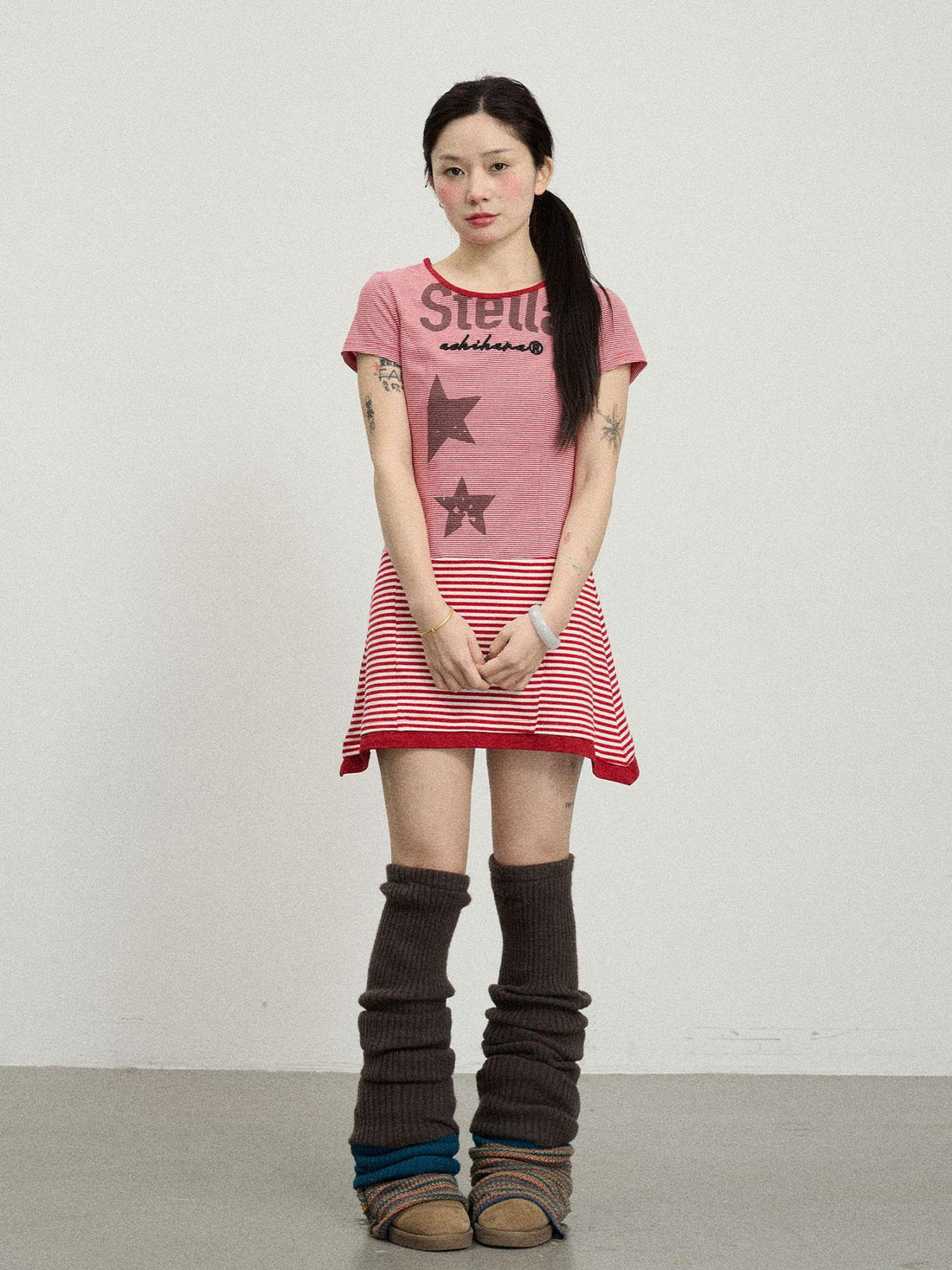 Achihara Stella Stolen Romance Short Sleeve Striped Dress