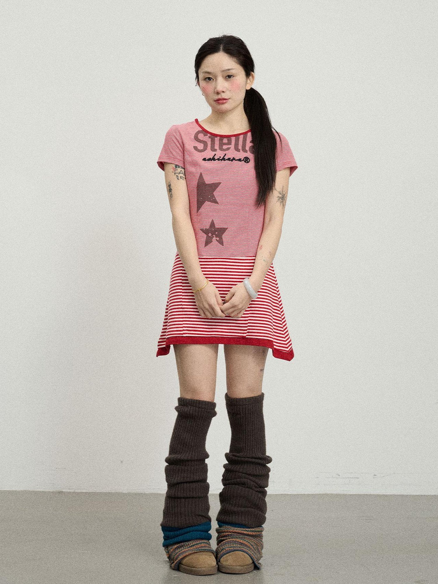 Achihara Stella Stolen Romance Short Sleeve Striped Dress