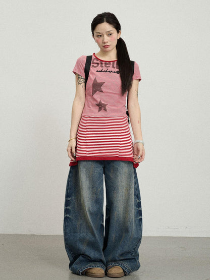Achihara Stella Stolen Romance Short Sleeve Striped Dress