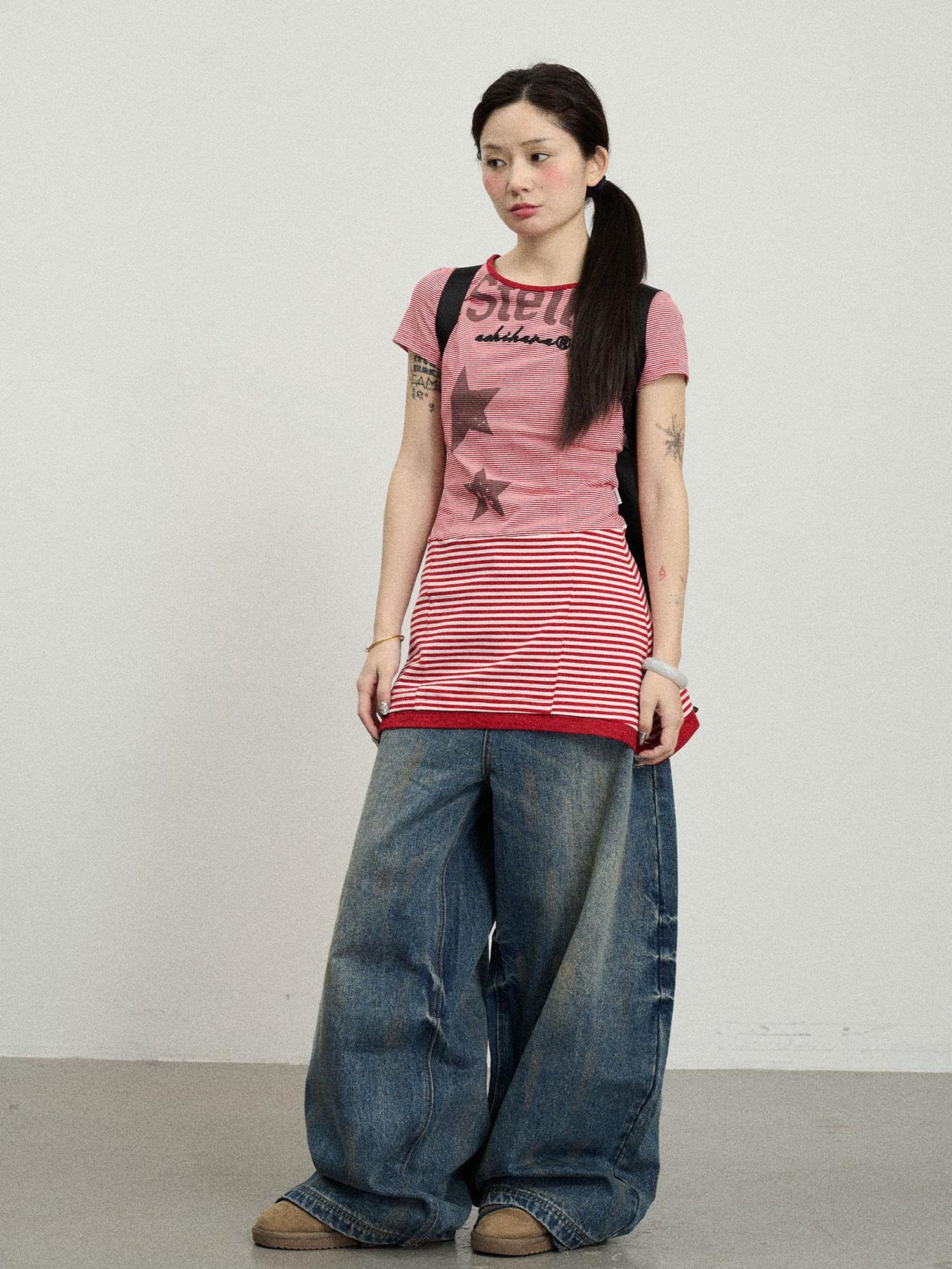 Achihara Stella Stolen Romance Short Sleeve Striped Dress