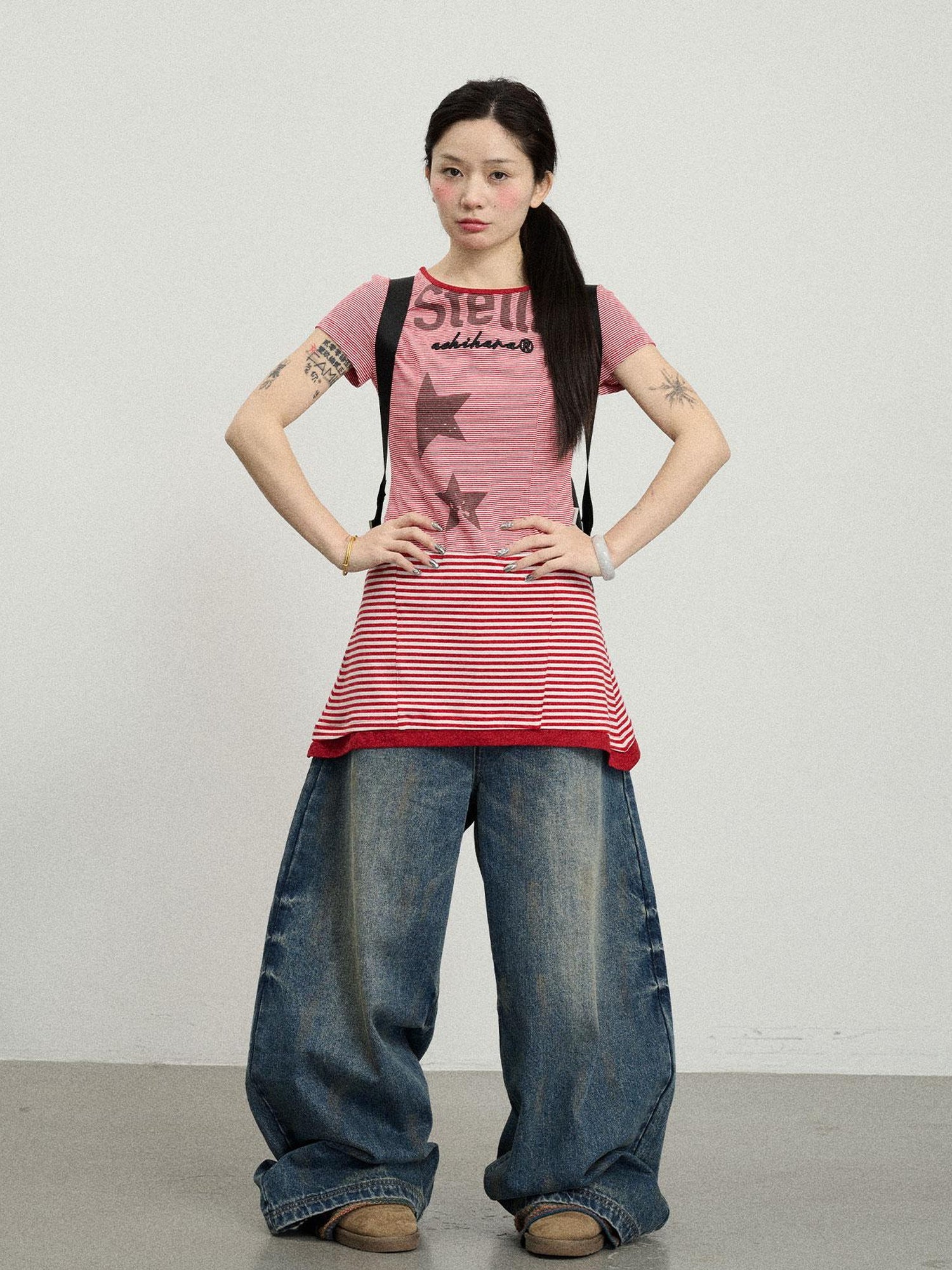 Achihara Stella Stolen Romance Short Sleeve Striped Dress