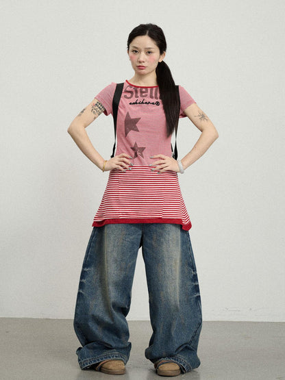 Achihara Stella Stolen Romance Short Sleeve Striped Dress
