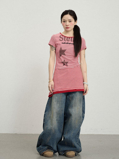 Achihara Stella Stolen Romance Short Sleeve Striped Dress