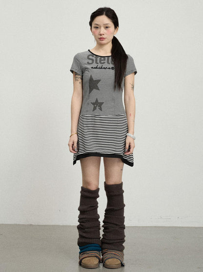 Achihara Stella Stolen Romance Short Sleeve Striped Dress