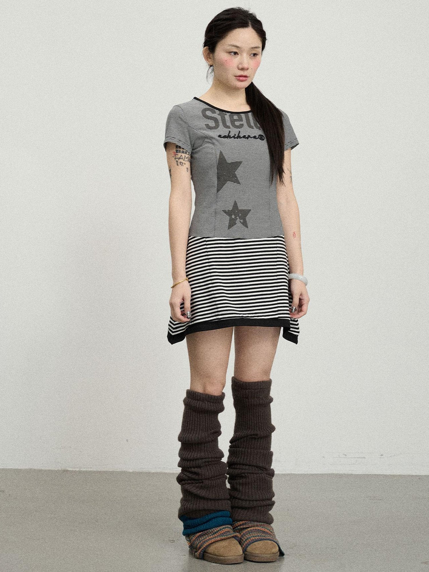 Achihara Stella Stolen Romance Short Sleeve Striped Dress