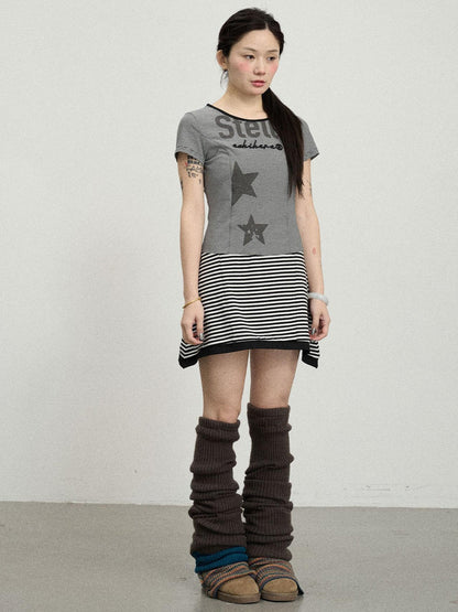 Achihara Stella Stolen Romance Short Sleeve Striped Dress
