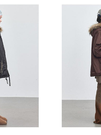 Achihara Stellar Quilted Nylon Parka With Fur Trim