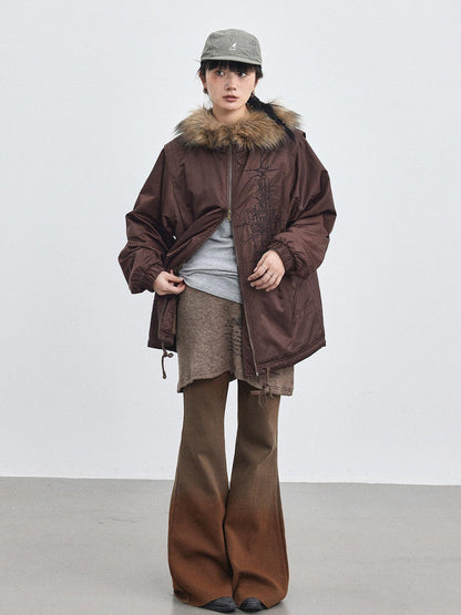 Achihara Stellar Quilted Nylon Parka With Fur Trim