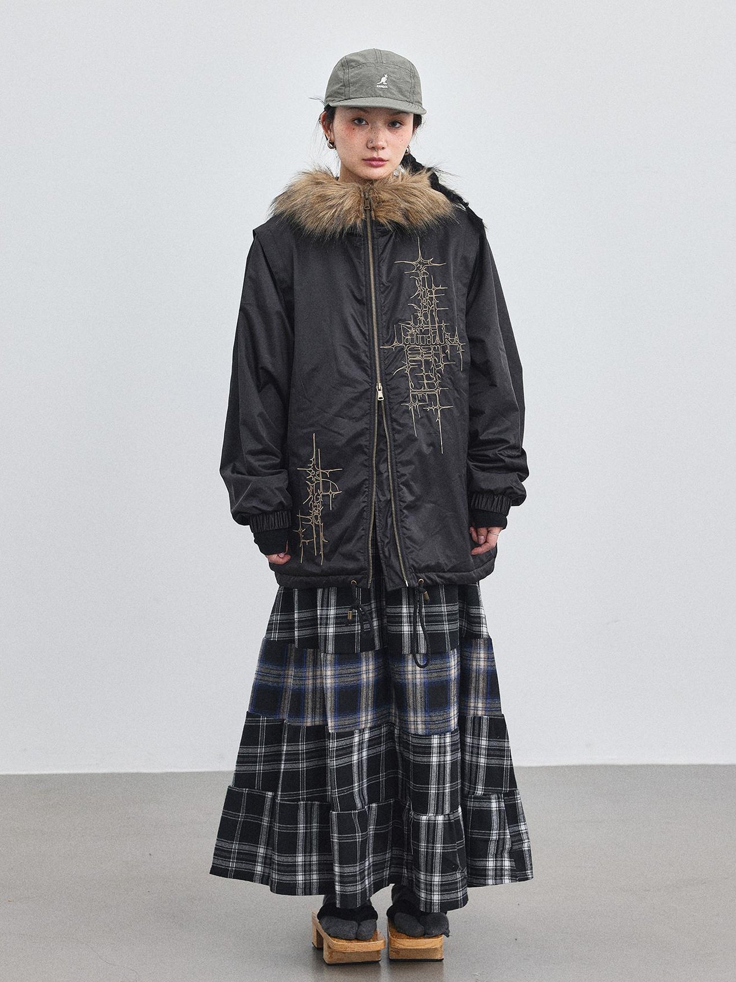 Achihara Stellar Quilted Nylon Parka With Fur Trim