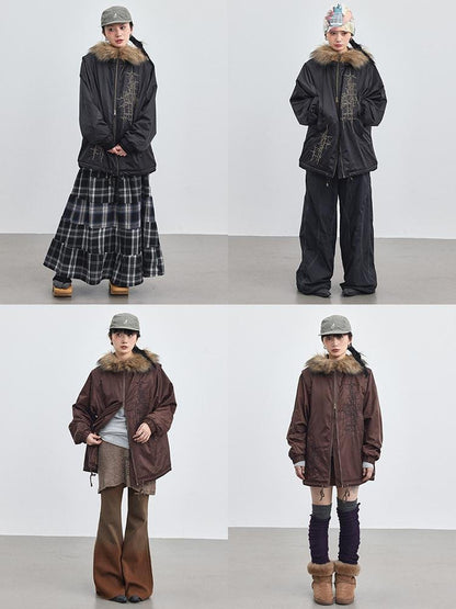 Achihara Stellar Quilted Nylon Parka With Fur Trim