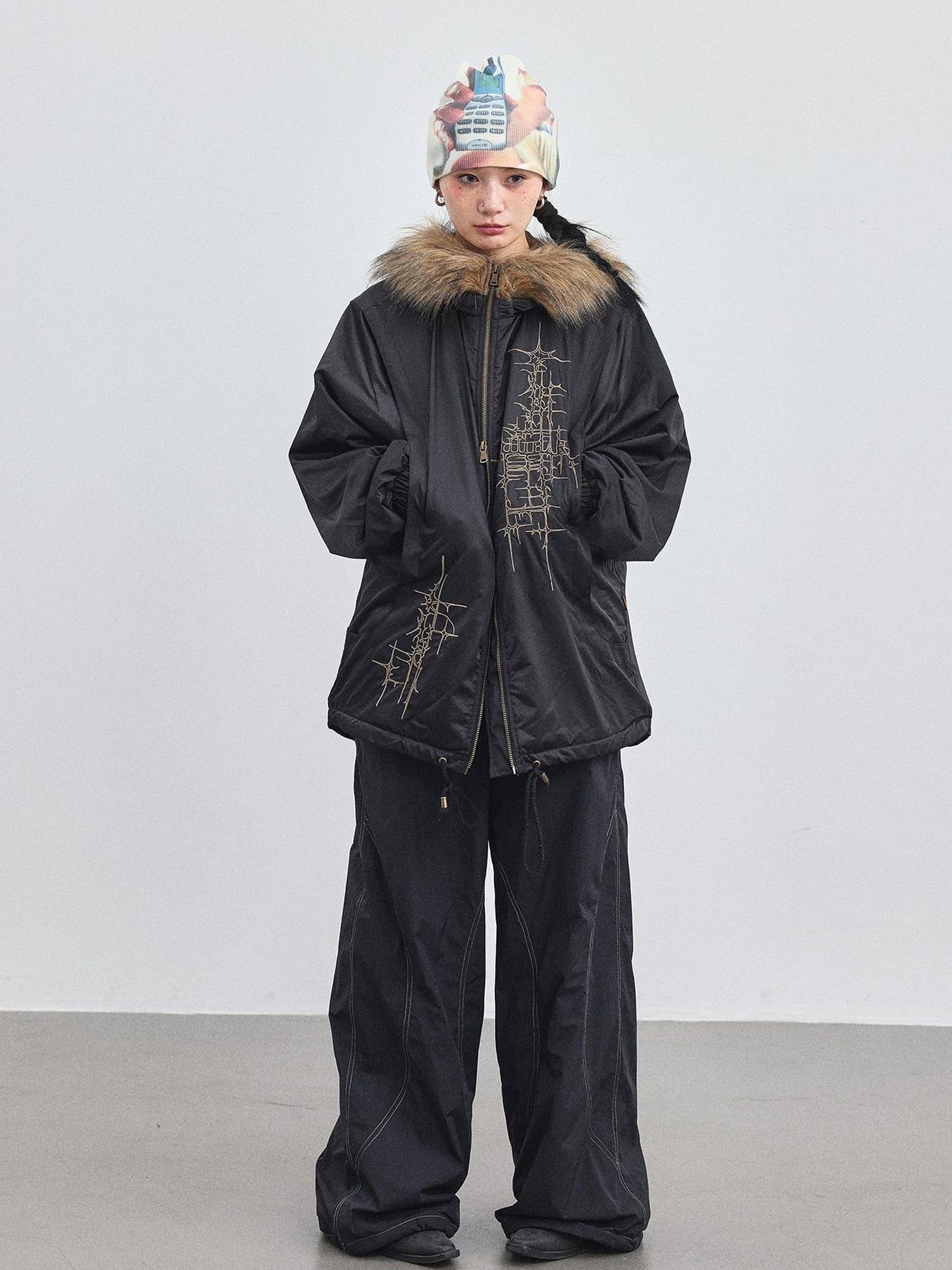 Achihara Stellar Quilted Nylon Parka With Fur Trim