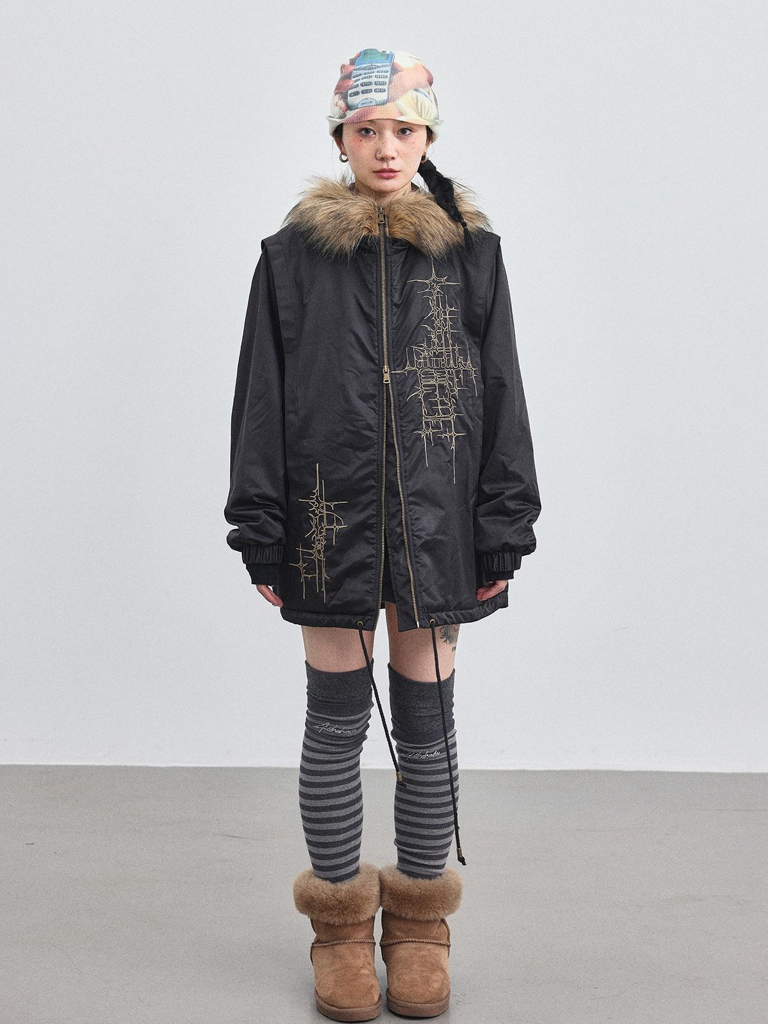 Achihara Stellar Quilted Nylon Parka With Fur Trim