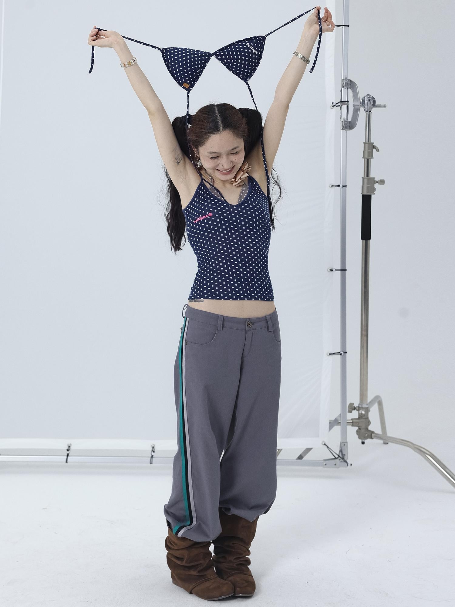 Achihara Strappy Dot Bustier Top For Summer