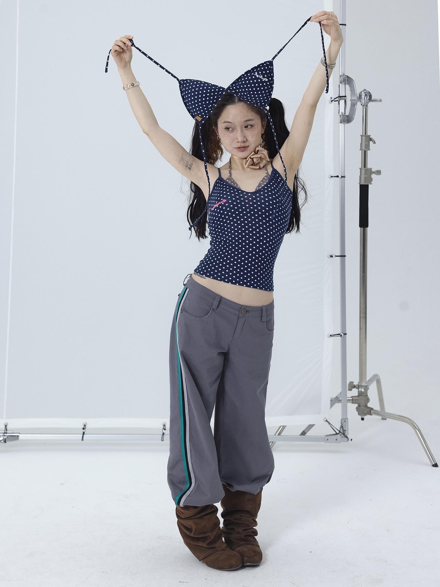 Achihara Strappy Dot Bustier Top For Summer