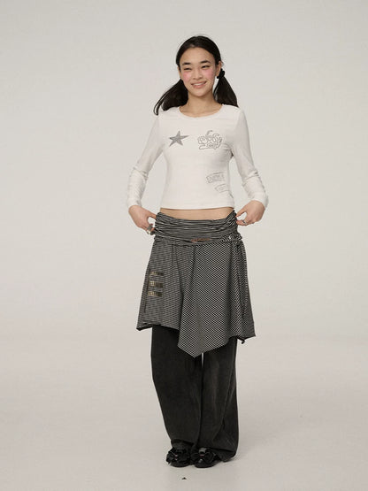 Achihara Stretch Commuter Straight Crop Long Sleeve Crew Neck Women Polyester T-Shirt-2