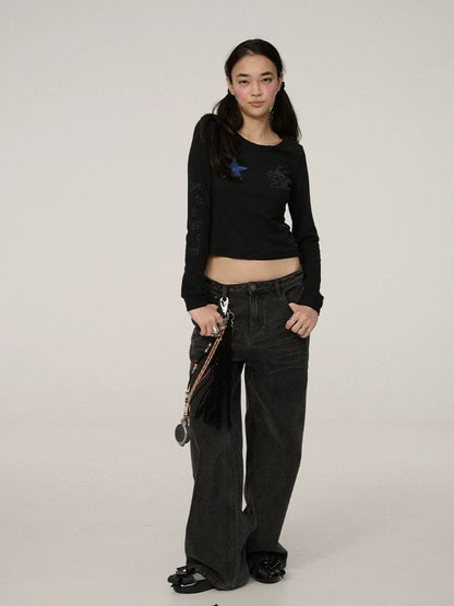 Achihara Stretch Commuter Straight Crop Long Sleeve Crew Neck Women Polyester T-Shirt-3