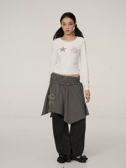 Achihara Stretch Commuter Straight Crop Long Sleeve Crew Neck Women Polyester T-Shirt