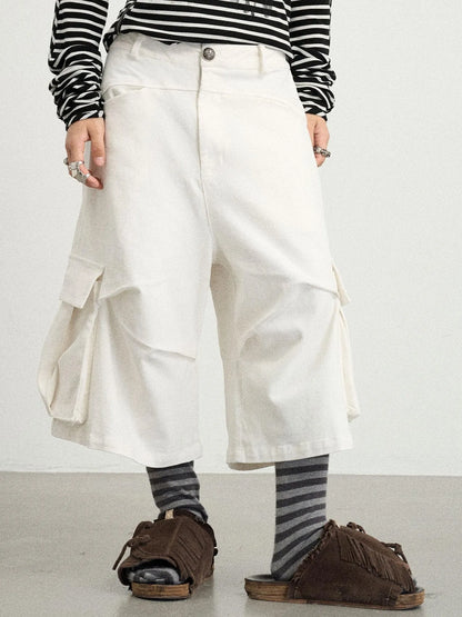 Stretch Cotton Cargo Capri Pants