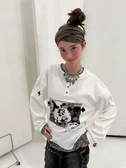 Achihara Stretch Cotton Long Sleeve Round Neck Straight Fit Commuter Women White T-Shirt