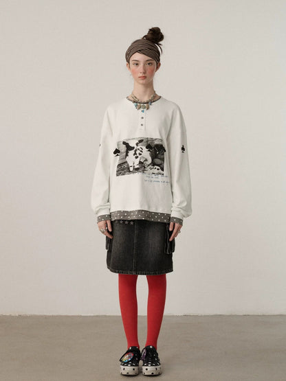 Achihara Stretch Cotton Long Sleeve Round Neck Straight Fit Commuter Women White T-Shirt