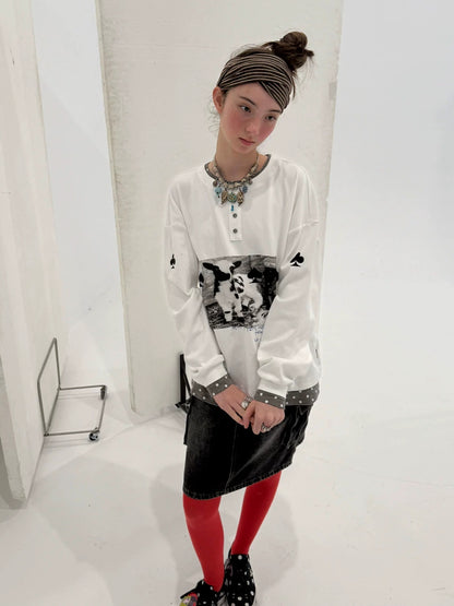 Achihara Stretch Cotton Long Sleeve Round Neck Straight Fit Commuter Women White T-Shirt