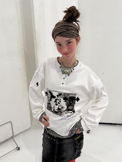 Achihara Stretch Cotton Long Sleeve Round Neck Straight Fit Commuter Women White T-Shirt