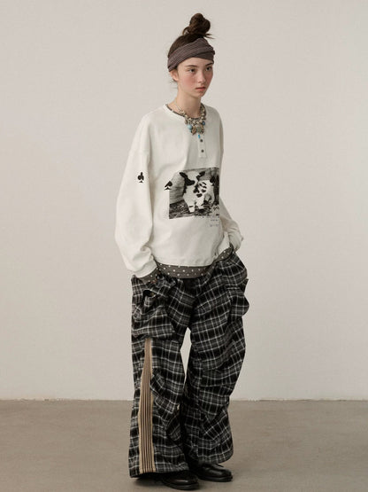 Achihara Stretch Cotton Long Sleeve Round Neck Straight Fit Commuter Women White T-Shirt