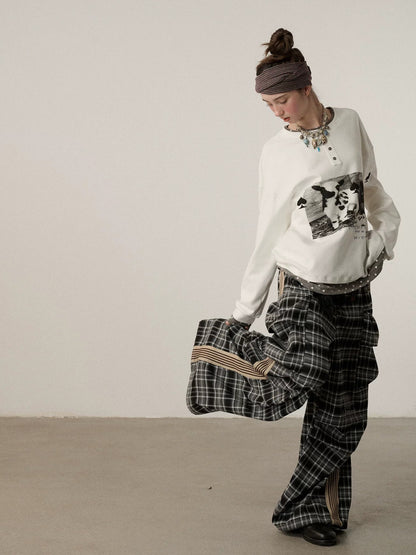 Achihara Stretch Cotton Long Sleeve Round Neck Straight Fit Commuter Women White T-Shirt