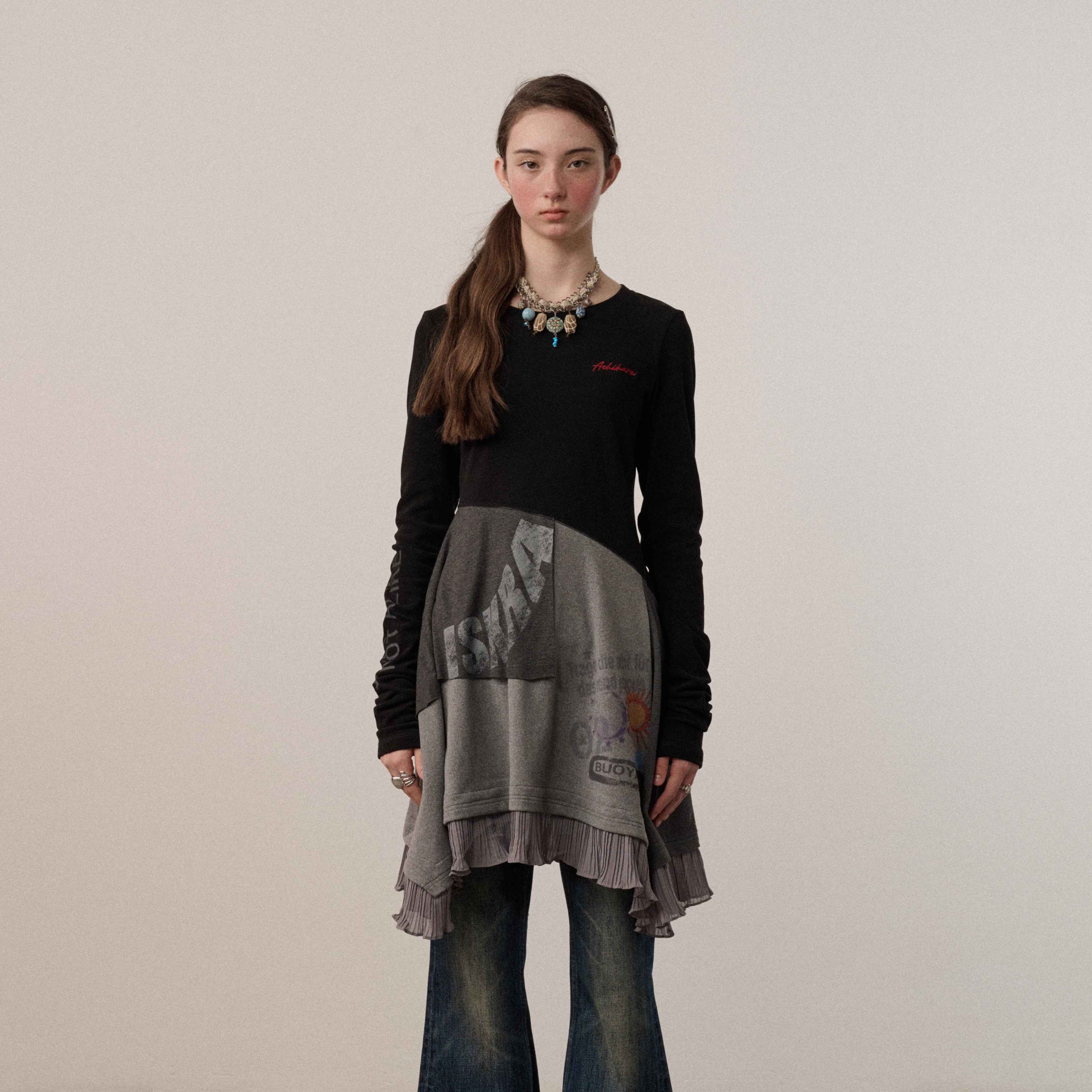 Achihara_Stretch_Loose_Longsleeve_Round_Neck_Spliced_Women_Urban_Polyester_Black_T-Shirt_MISSTT