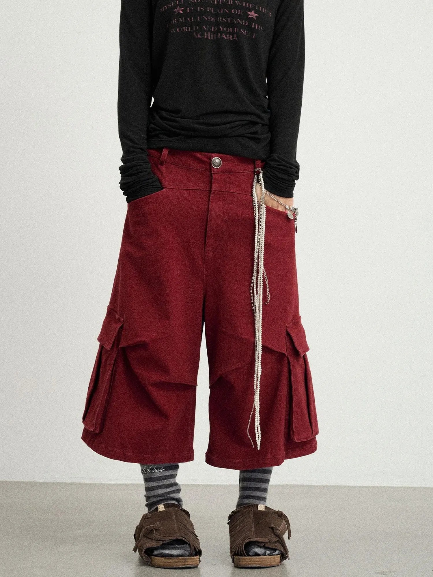 Stretch Washed Cotton Cargo Capri Pants