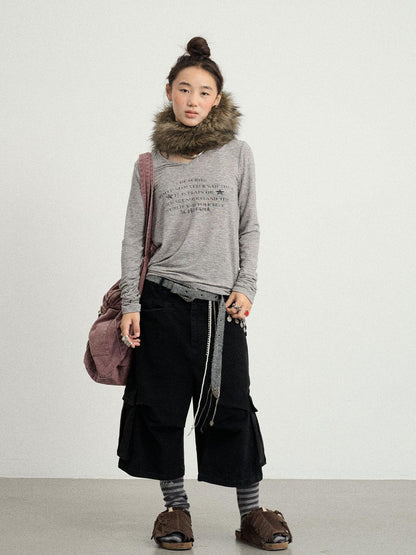 Achihara Stretch Washed Cotton Cargo Capri Pants
