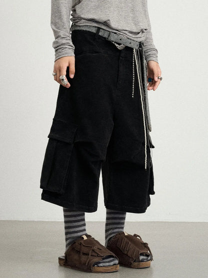 Stretch Washed Cotton Cargo Capri Pants