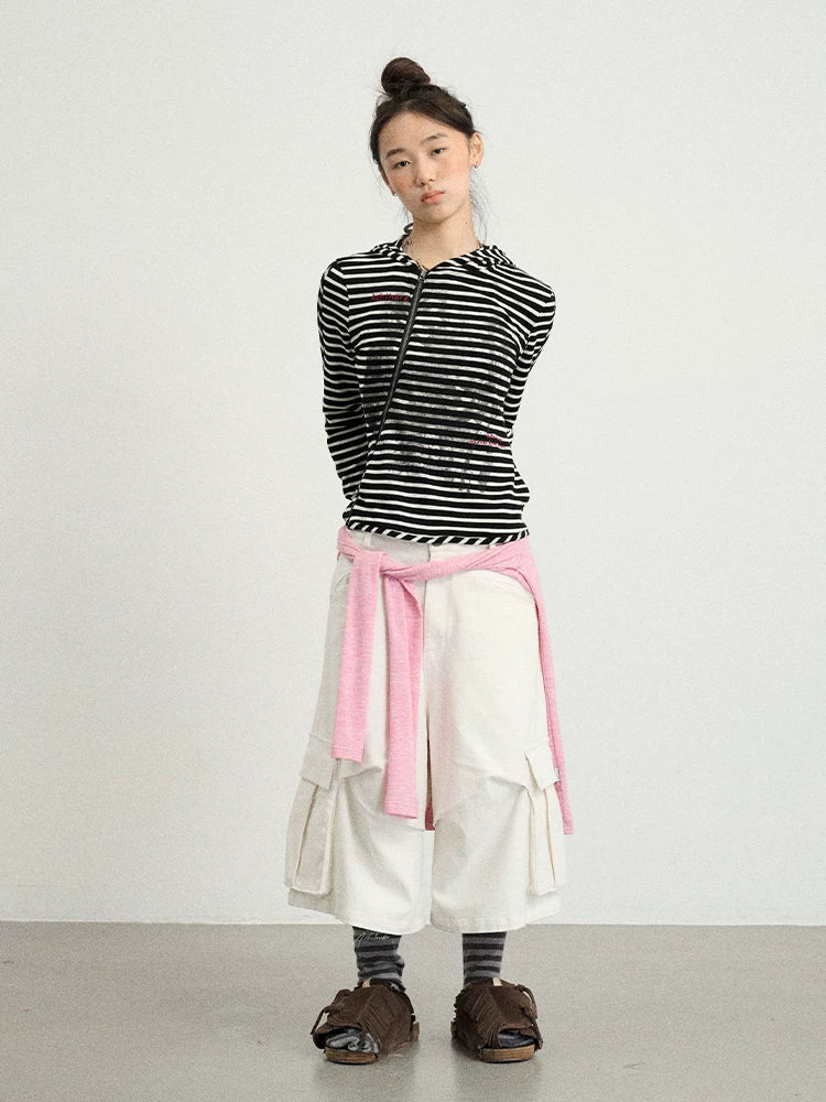 Achihara Stretch Washed Cotton Cargo Capri Pants-5