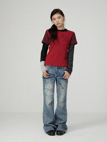 Achihara Stretchy Cotton Linen Women Commuter Long Sleeve Letter Print T-Shirt