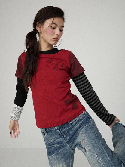 Achihara Stretchy Cotton Linen Women Commuter Long Sleeve Letter Print T-Shirt