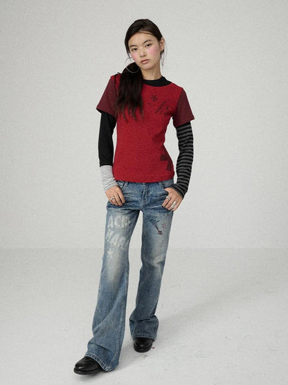 Achihara Stretchy Cotton Linen Women Commuter Long Sleeve Letter Print T-Shirt