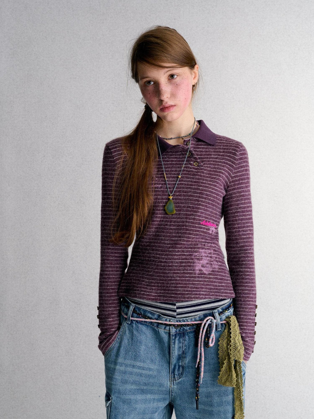 Achihara Striped Embroidered Print Slim Fit Women&