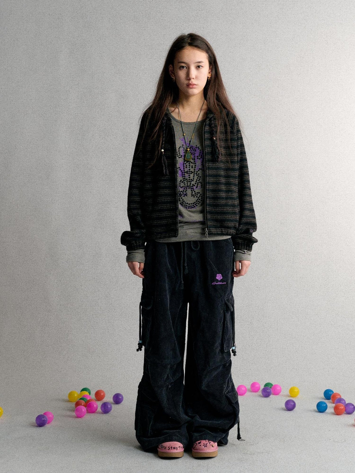 Achihara Striped Embroidered Women&
