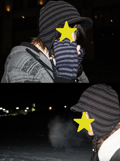 Achihara Striped Knit Earflap Women&