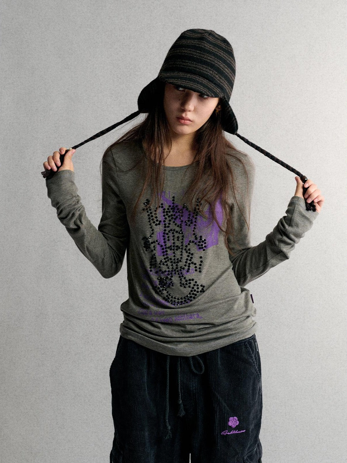 Achihara Striped Knit Earflap Women&