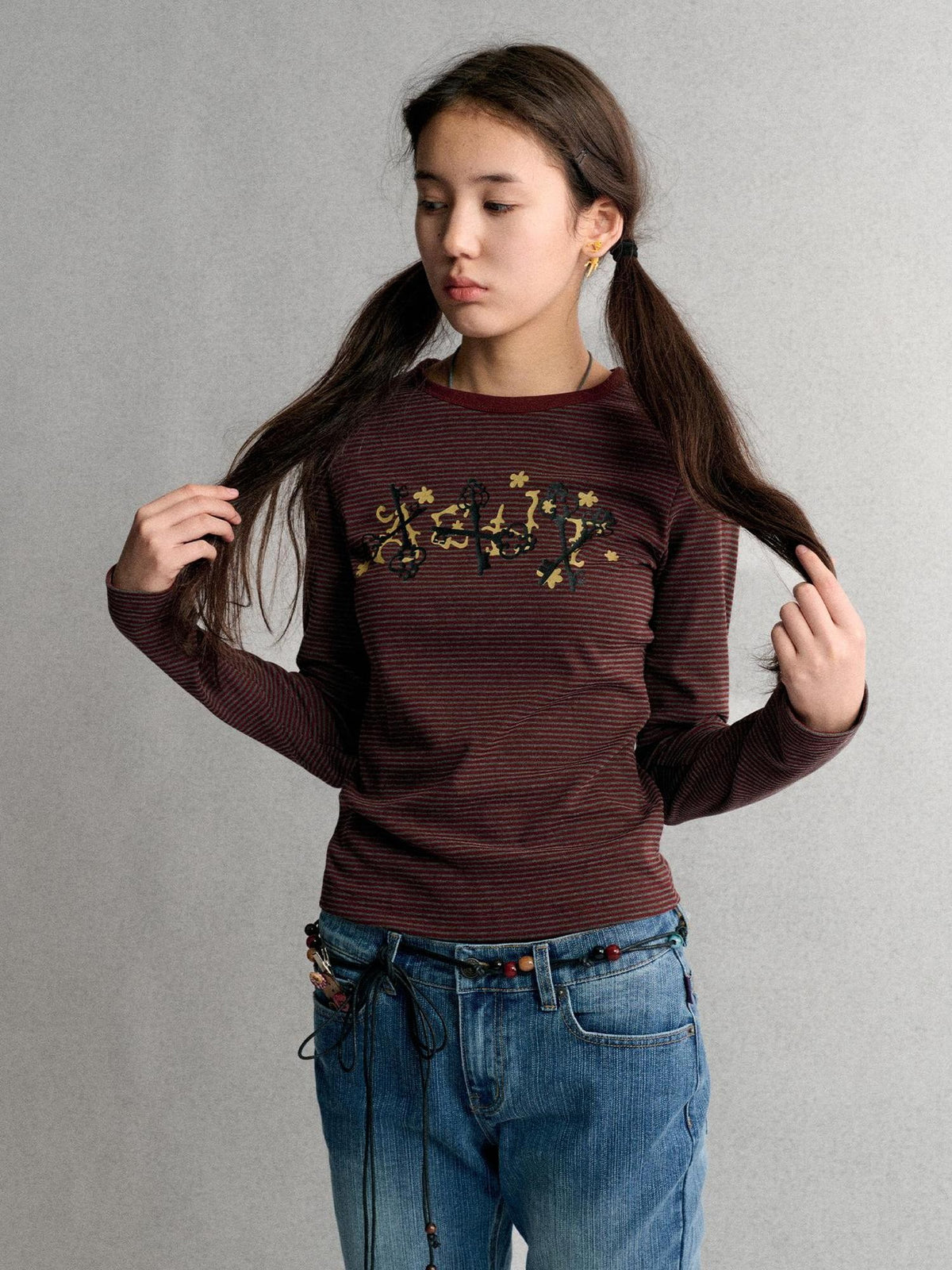 Achihara Striped Print Crew Neck Pullover Women&