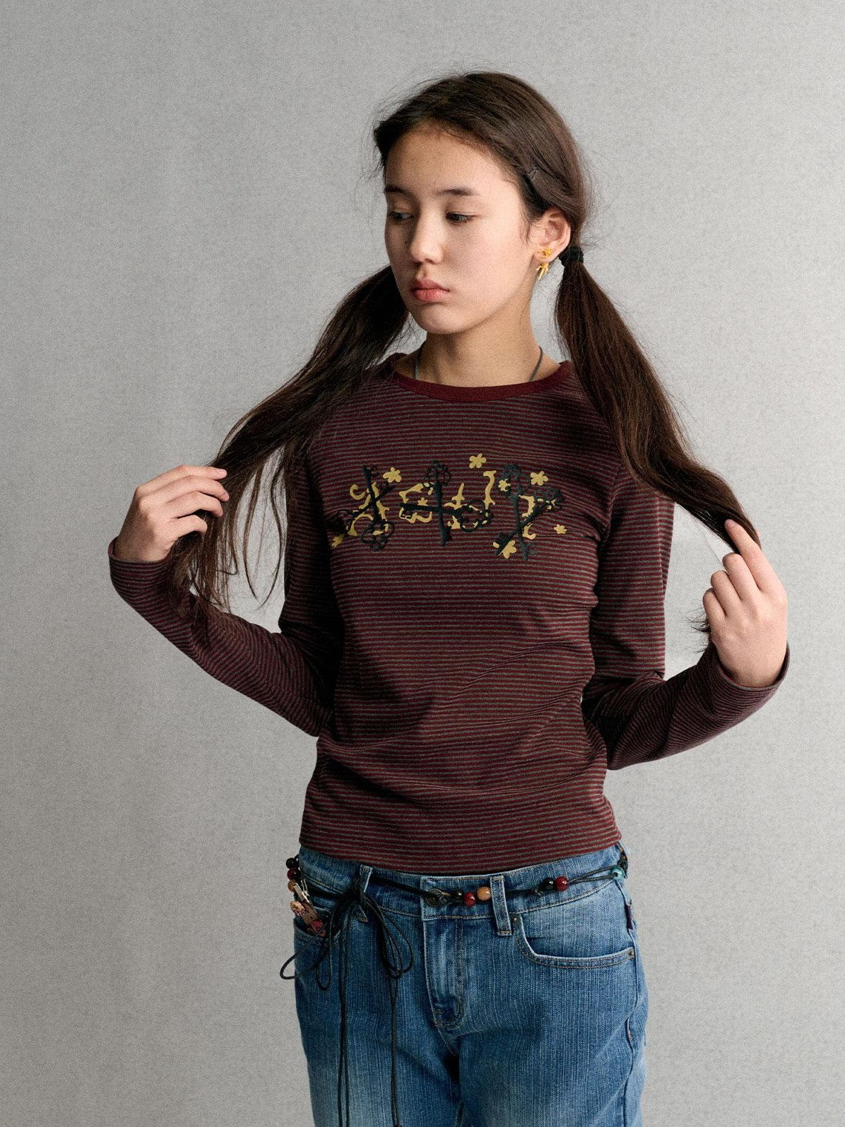 Achihara Striped Print Crew Neck Pullover Women&