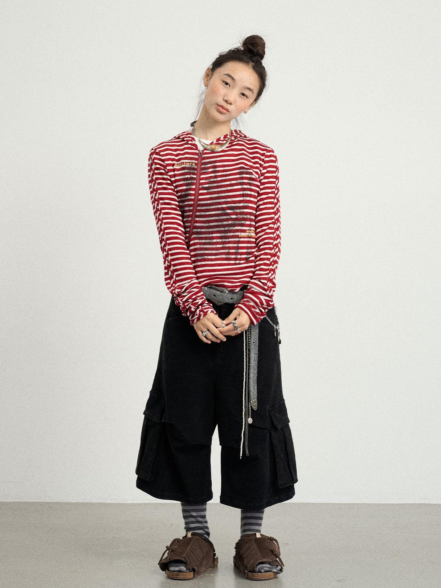 Achihara Striped Punk Bandage Coat
