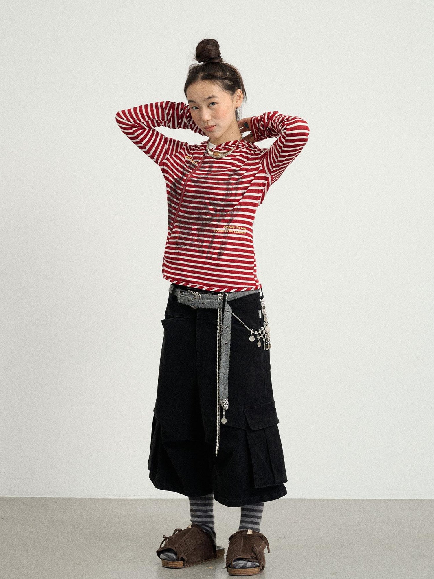 Achihara Striped Punk Bandage Coat
