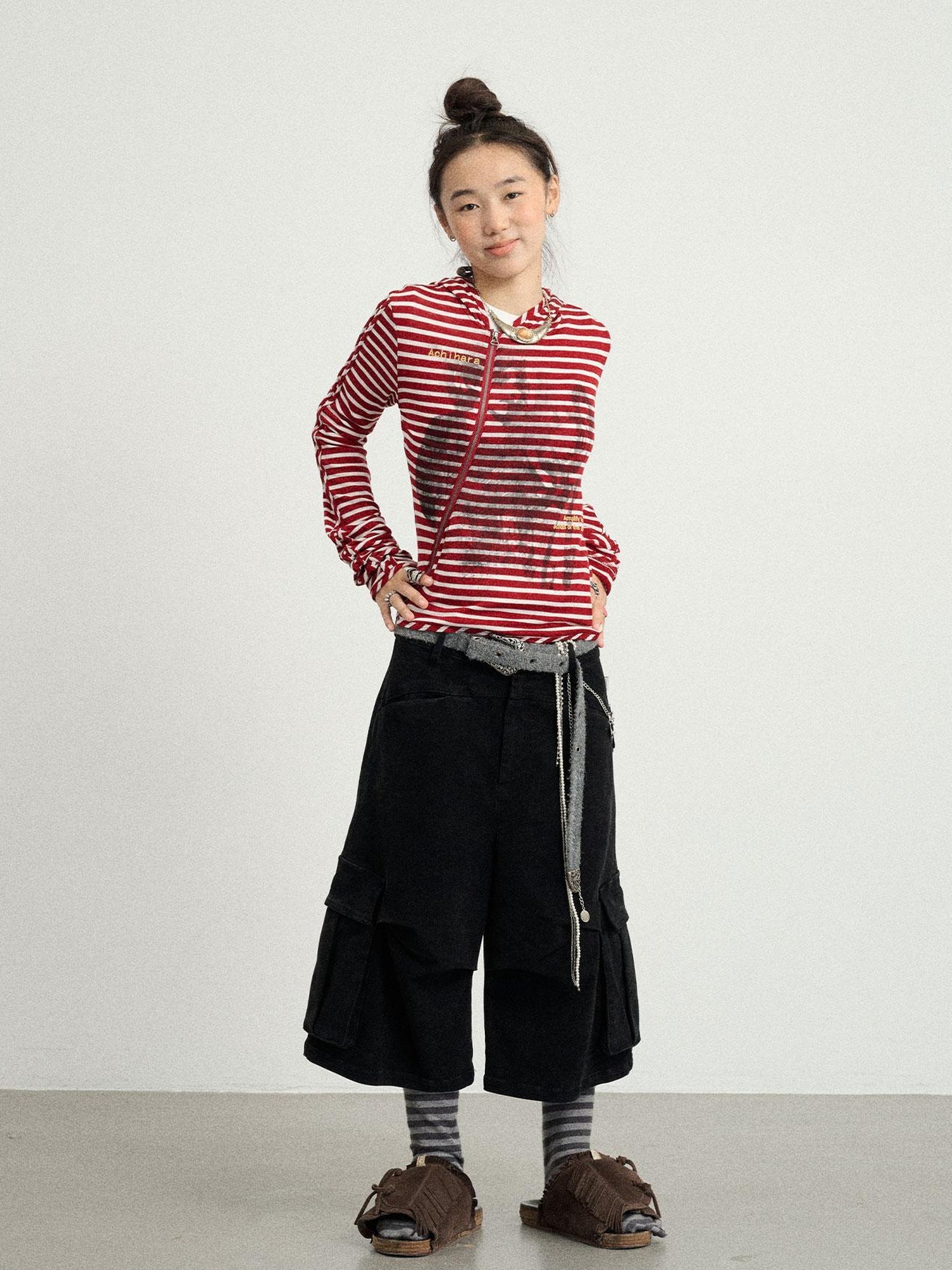 Achihara Striped Punk Bandage Coat