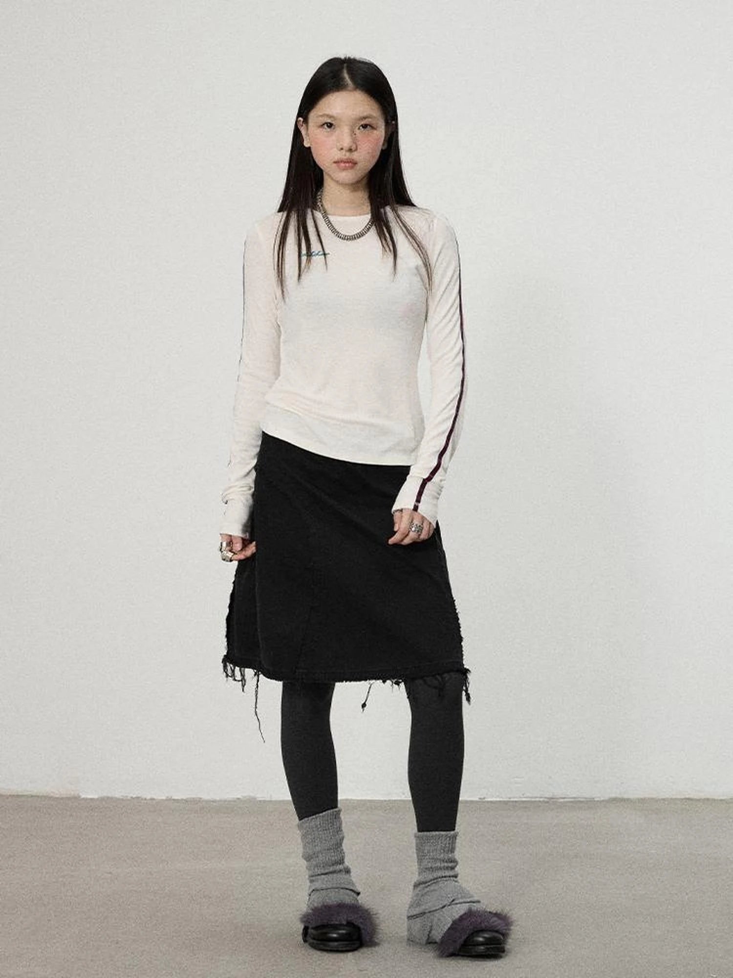 Striped Velvet Ribbed Long Sleeve Top