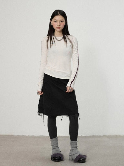 Striped Velvet Ribbed Long Sleeve Top