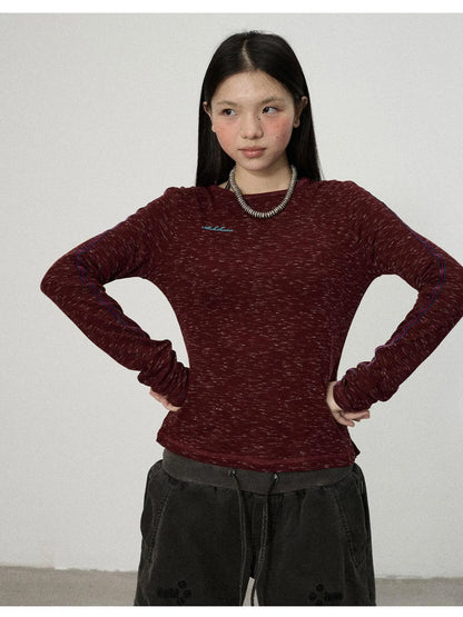 Striped Velvet Ribbed Long Sleeve Top