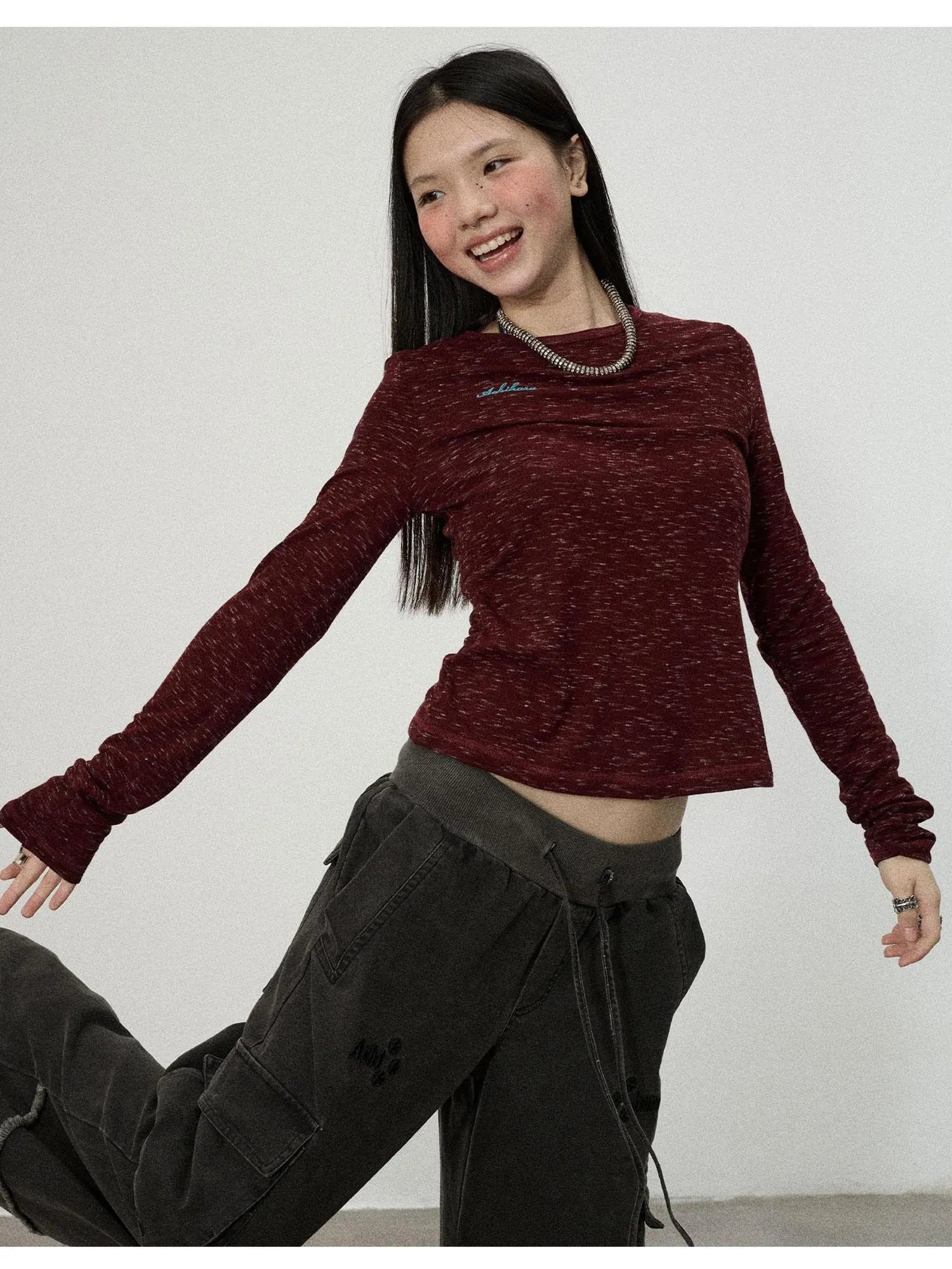Striped Velvet Ribbed Long Sleeve Top