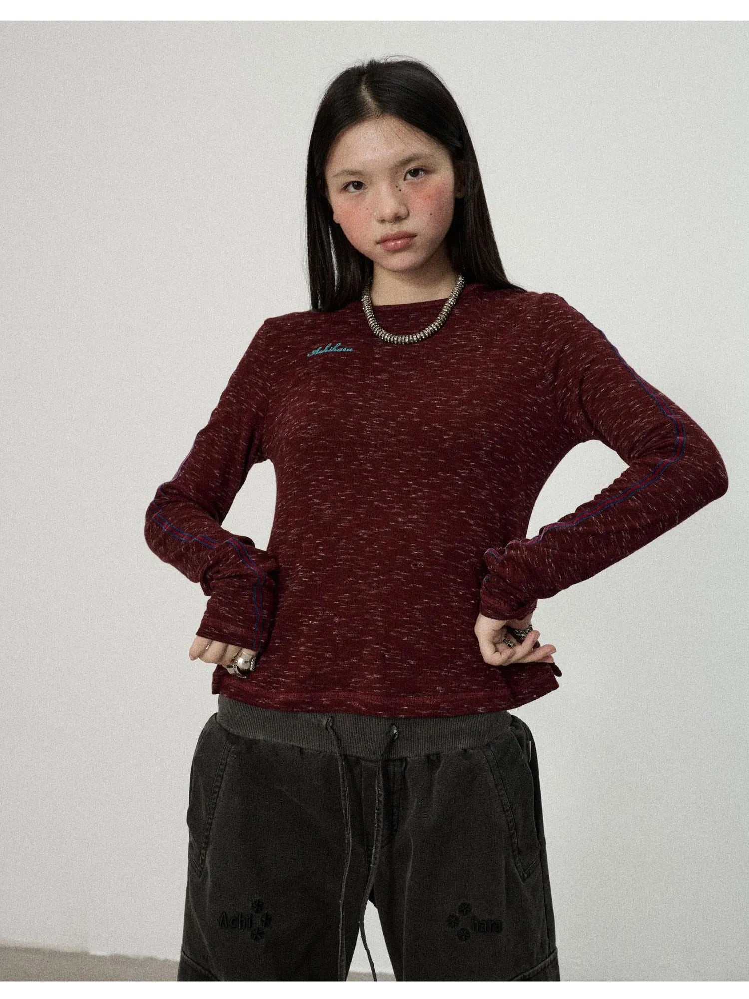Striped Velvet Ribbed Long Sleeve Top